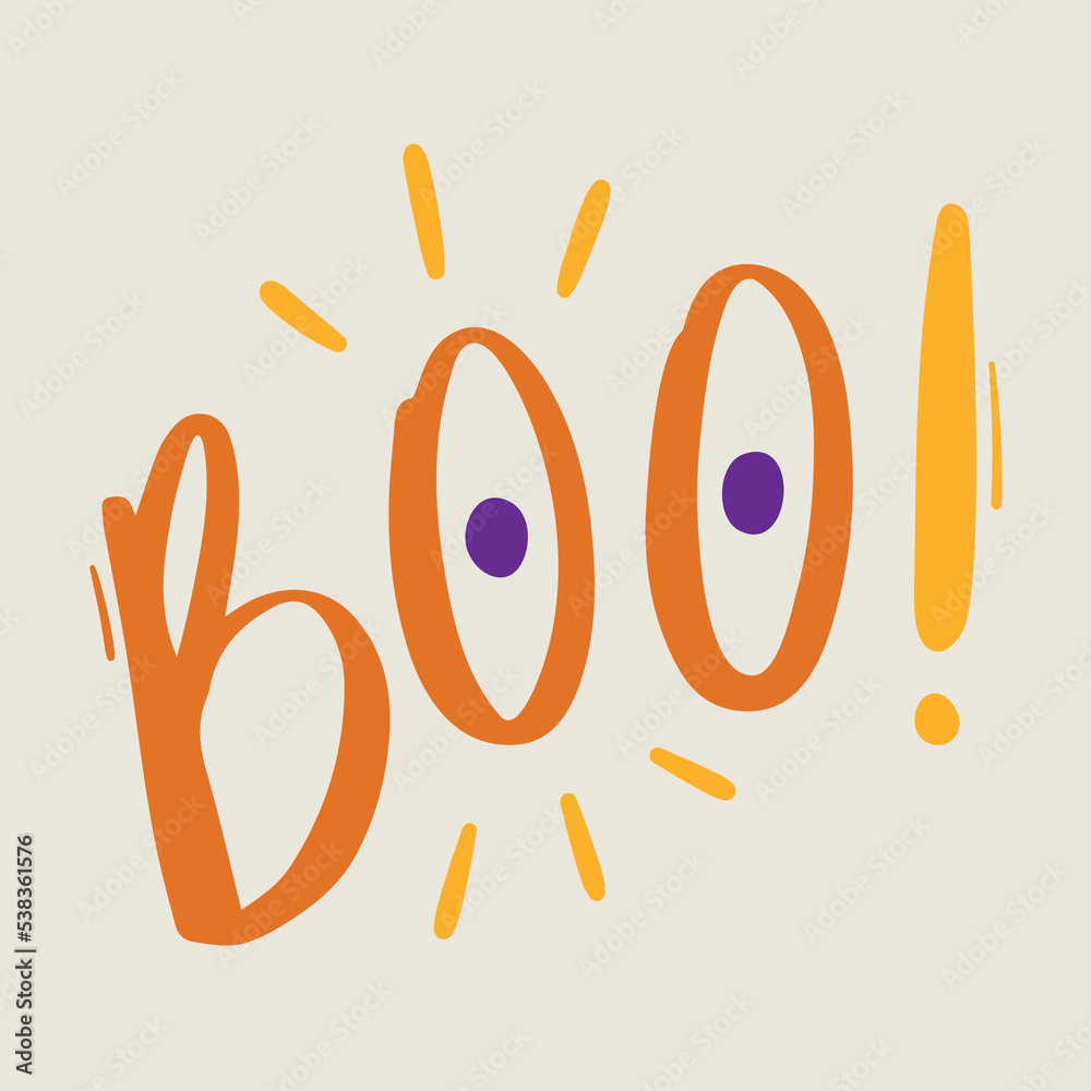 Boo! Fright onomatopoeia drawn in hand calligraphy. Vector.