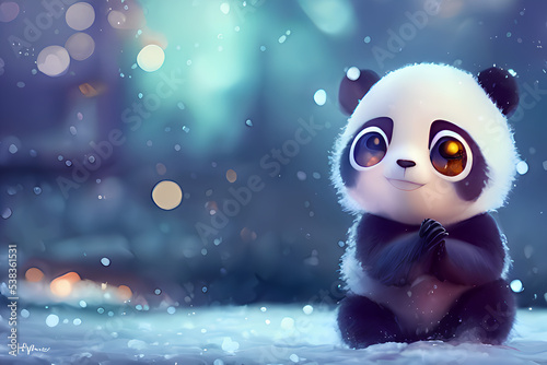 snow panda in the snow, cute panda, winter panda