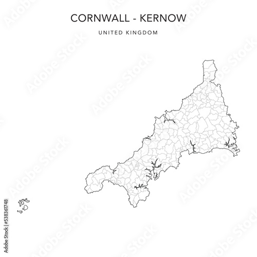 Administrative Map of Corwall with Unitary Authorities and Civil Parishes as of 2022 - United Kingdom, England - Vector Map photo
