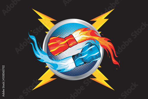 Professional boxing championship. Boxing glove punch. Boxing Championship. Vector boxing gloves and blazing fire