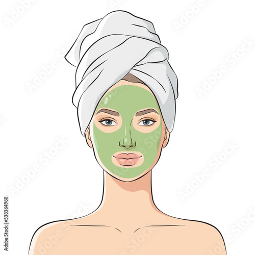 Woman with a cosmetic face mask, vector illustration