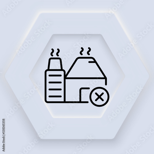 Clean environment set icon. Flower, sunflower, power plant, cross, leaf, factory, biodegradable bag, fume. Ecology concept. Neomorphism style. Vector line icon