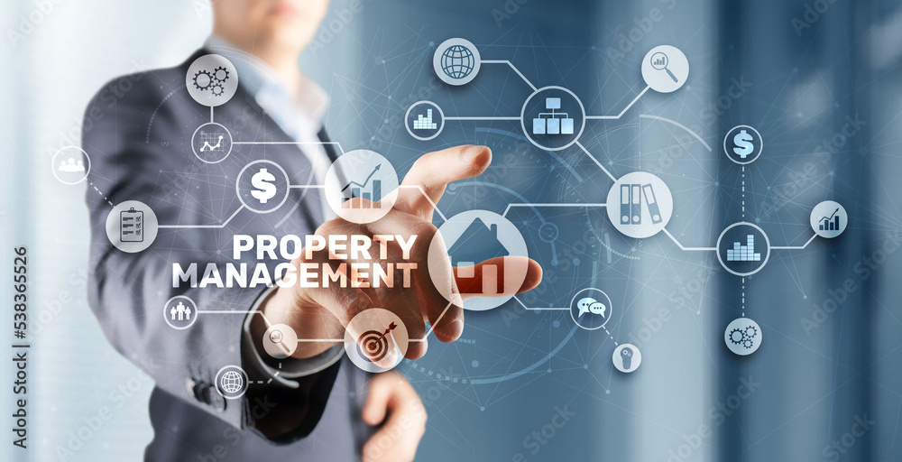 Property management. Operation control maintenance and oversight of real estate and physical property - obrazy, fototapety, plakaty 