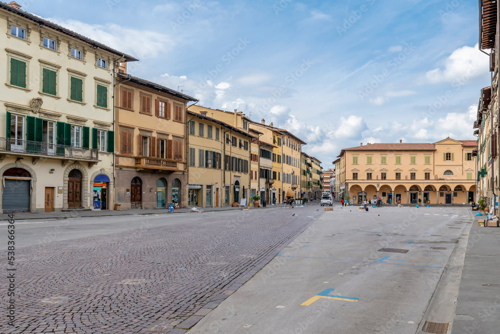 The Piazza Marsilio Ficino in Figline Valdarno, Florence, Italy, is still the seat of the market that takes place here every Tuesday morning