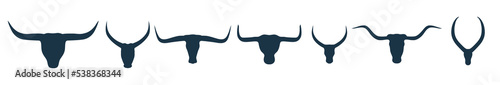 Bull and cow head logo icon vector. Silhouette of Bull and cow head with big horn