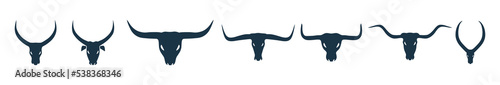 Bull and cow head logo icon vector. Silhouette of Bull and cow head with big horn