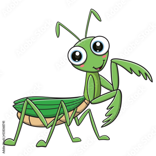 vector illustration of cute mantis grasshopper cartoon