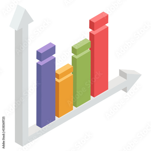 An isometric design, icon of bar graph