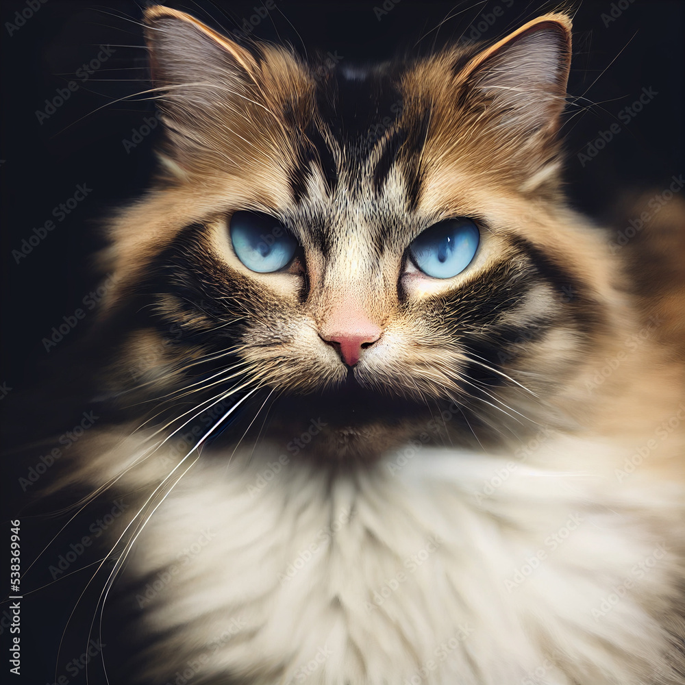 Portrait illustration of a blue eyes cat.
