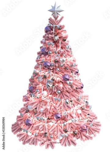 3d decorated pink Christmas tree