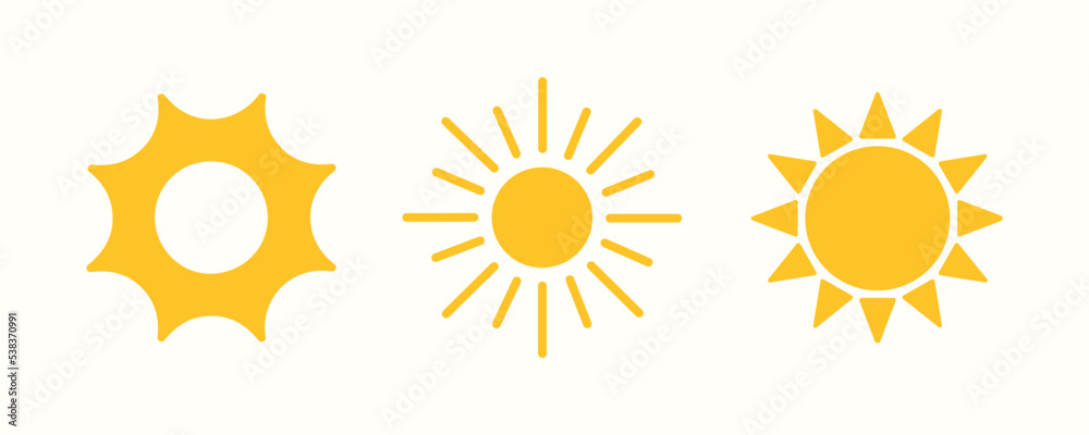 Vector illustration of sun, sunset. Set of sun icons isolated on white background Vector illustration of sun, sunset. Set of sun icons isolated on white background