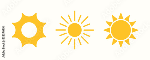 Vector illustration of sun, sunset. Set of sun icons isolated on white background