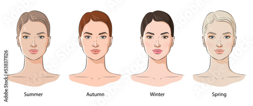 Color types of female appearance, vector illustration
