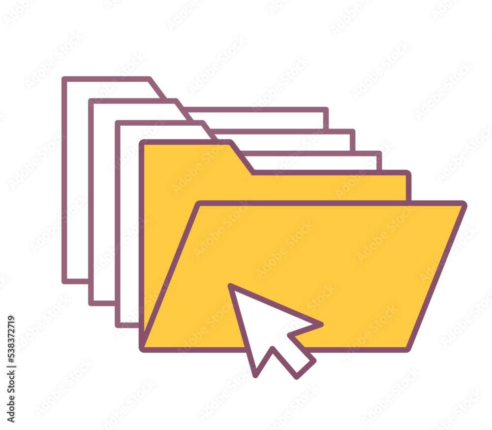 Retro folders concept. Graphic element for programs and applications, computer interface. Exchange of information. Poster or banner, hippie era, old style icon. Cartoon flat vector illustration