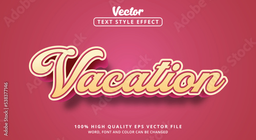 Editable text effect  Vacation text with colorful style and layered style