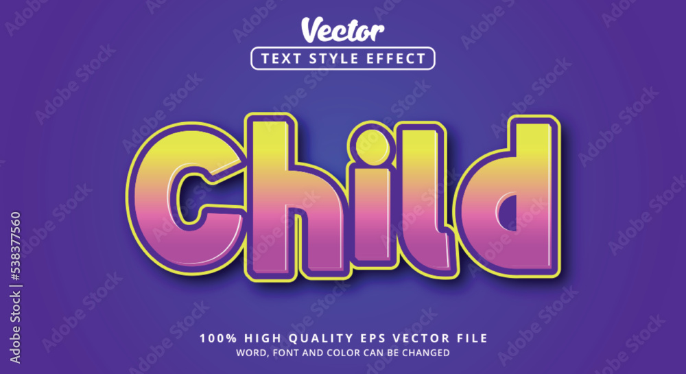 Editable text effect, Child text with color yellow blue and purple with modern style Editable text effect, Child text with color yellow blue and purple with modern style