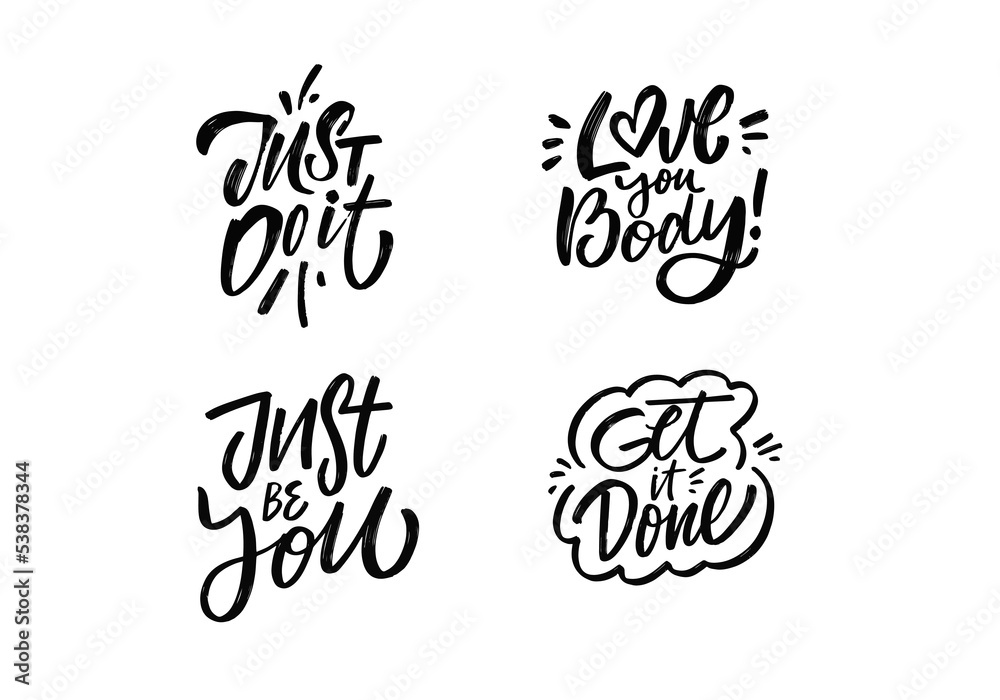 Black color calligraphy lettering phrases set. Hand drawn modern brush style. Black color calligraphy lettering phrases set. Hand drawn modern brush style.