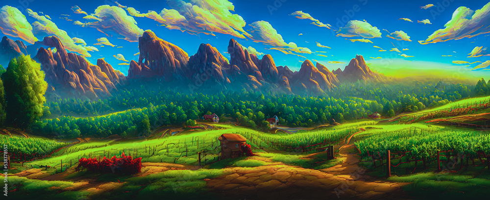 Artistic concept painting of a vineyard landscape , background illustration.