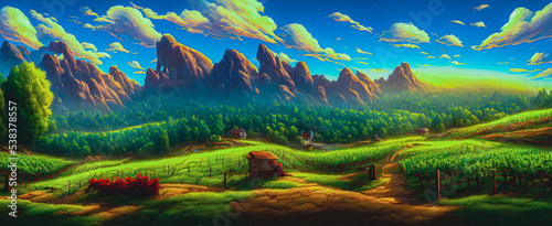 Artistic concept painting of a vineyard landscape , background illustration.