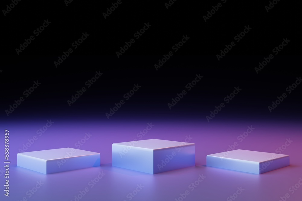 Light square podiums on a black background, 3d render Light square podiums on a black background, 3d render