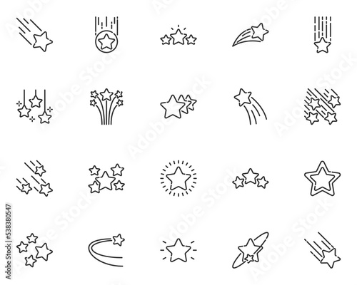 set of star icons, bright, shooting star, glow