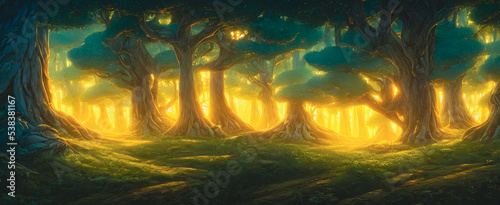 Artistic concept painting of a magical forest , background illustration.