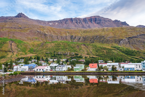 Obraz na płótnie Cityscape of Seydisfjordur village (Eastern Iceland) w salonie