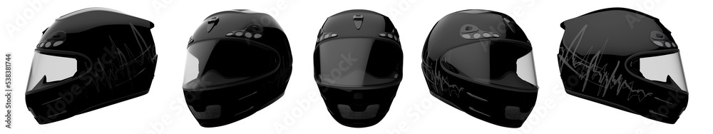 Racing Helmet Views. Isolated on White. 3D Render. 3D Illustration. Racing Helmet Views. Isolated on White. 3D Render. 3D Illustration.