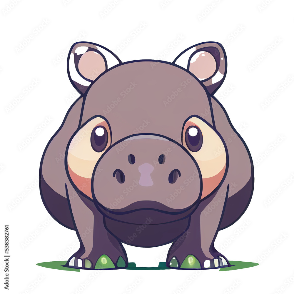 Cute hippo on white background digital 3d illustration for book web graphic design