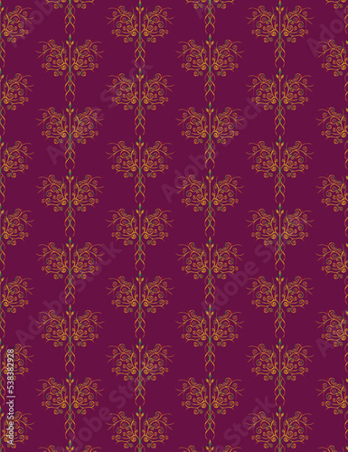 golden floral ornament pattern design vector on fuchsia color