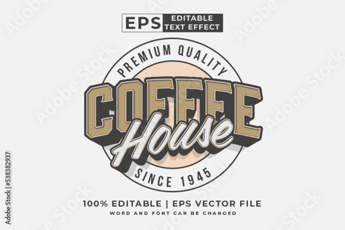 Editable text effect coffee house logo 3d vintage style premium vector