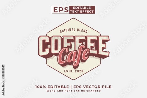Editable text effect coffee cafe logo 3d vintage style premium vector