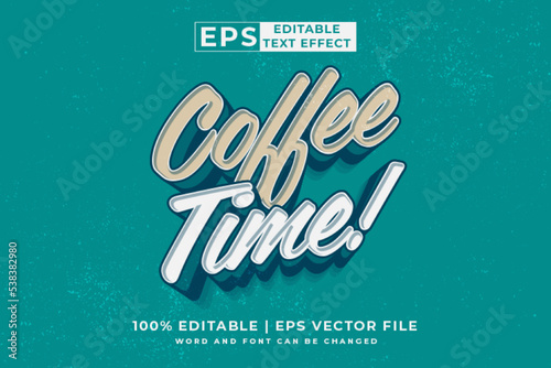 Editable text effect coffee time logo 3d vintage style premium vector