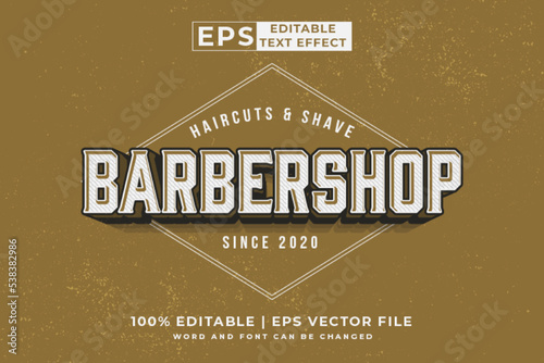 Editable text effect barbershop logo 3d vintage style premium vector