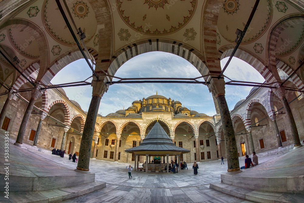 istanbul suleymaniye mosque, architectural view from the front door