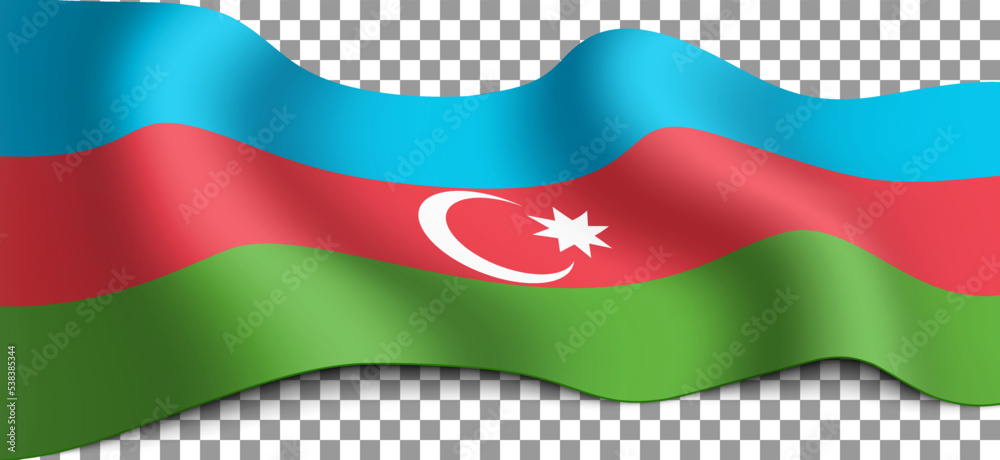 Naklejka premium Long Azerbaijani flag on a transparent background.