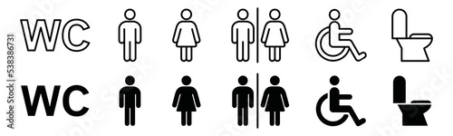 WC icon vector set. Toilet sign silhouette. Male or female toilet sign
