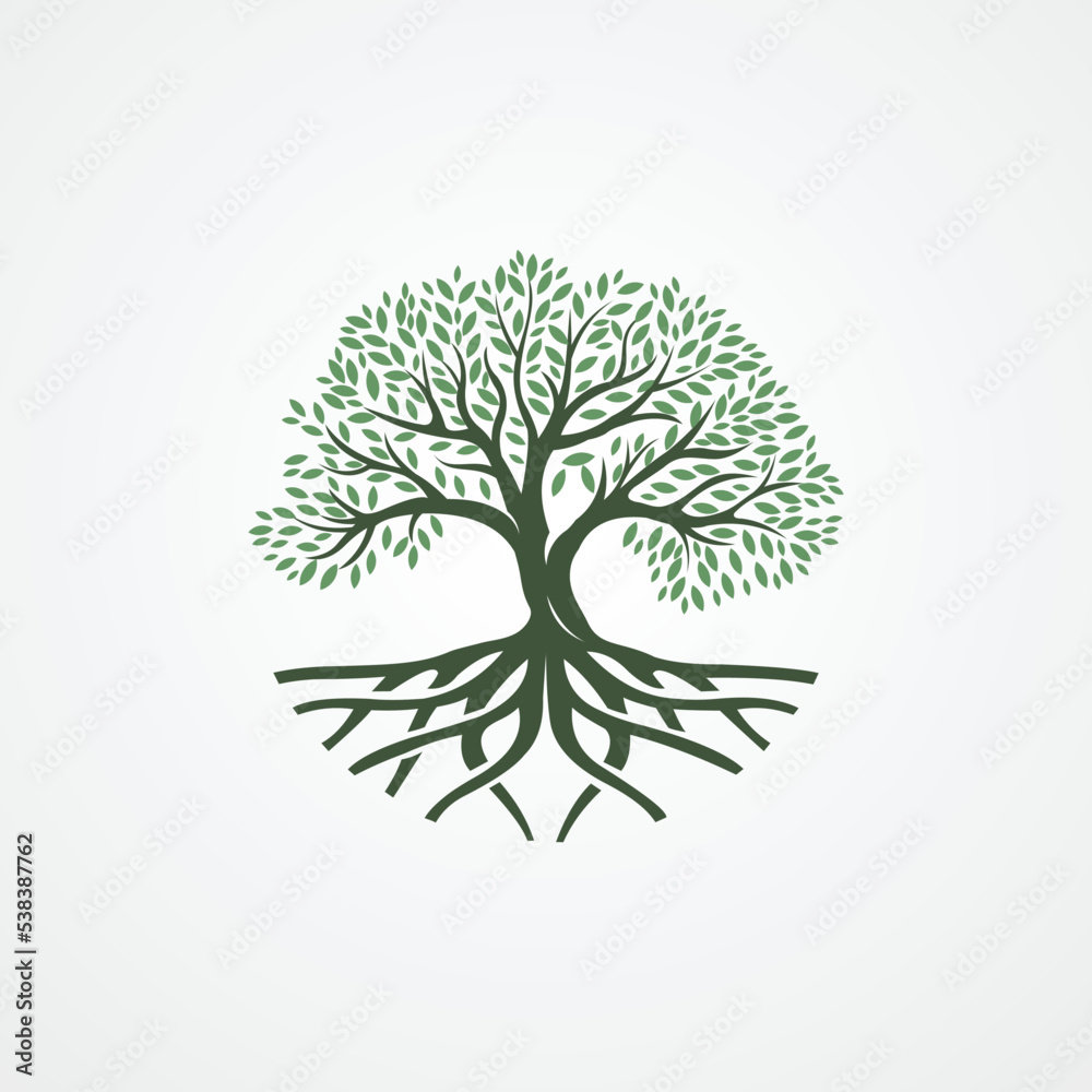 Roots Of Tree logo illustration. Vector silhouette of a tree. Roots Of Tree logo illustration. Vector silhouette of a tree.