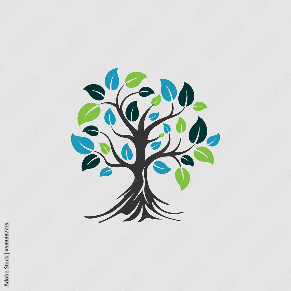 Roots Of Tree logo illustration. Vector silhouette of a tree.