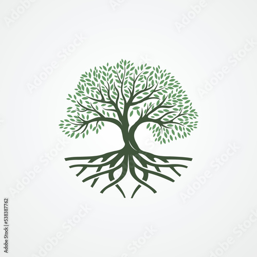 Roots Of Tree logo illustration. Vector silhouette of a tree.