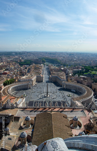 Aerial view of the grand Piazza San Pietro in front of St. Peter's Basilica