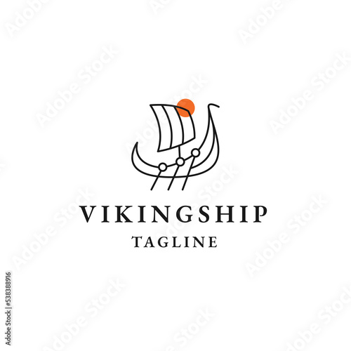 Viking ship logo design template flat vector