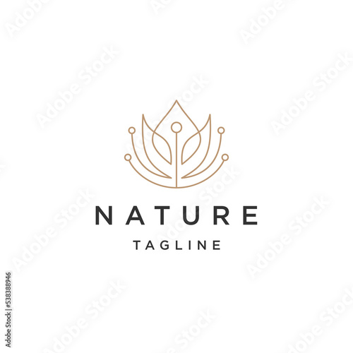 Nature flower line logo design template flat vector