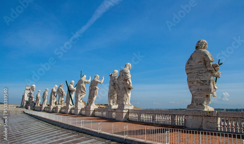 View of statues on top of St Peters Basilica, Vatican city, Italy
