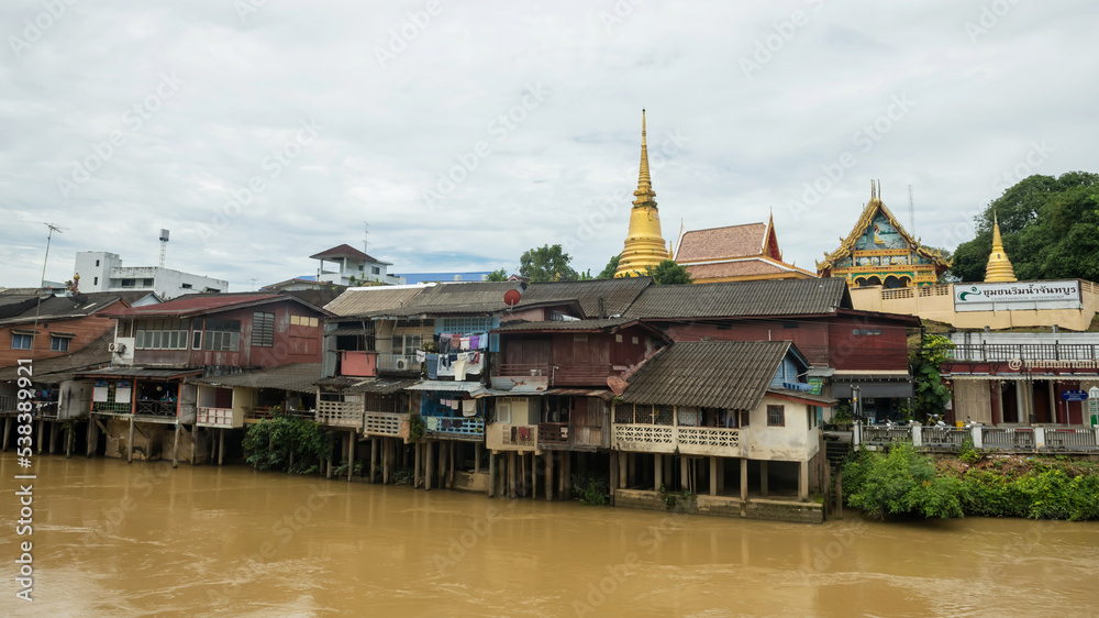 Chanthaburi river ,Landmark with old building village, Thailand