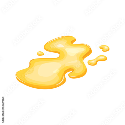 Yellow puddle oil, liquid gold, honey spill. Juice drop isolated in cartoon. Vector illustration