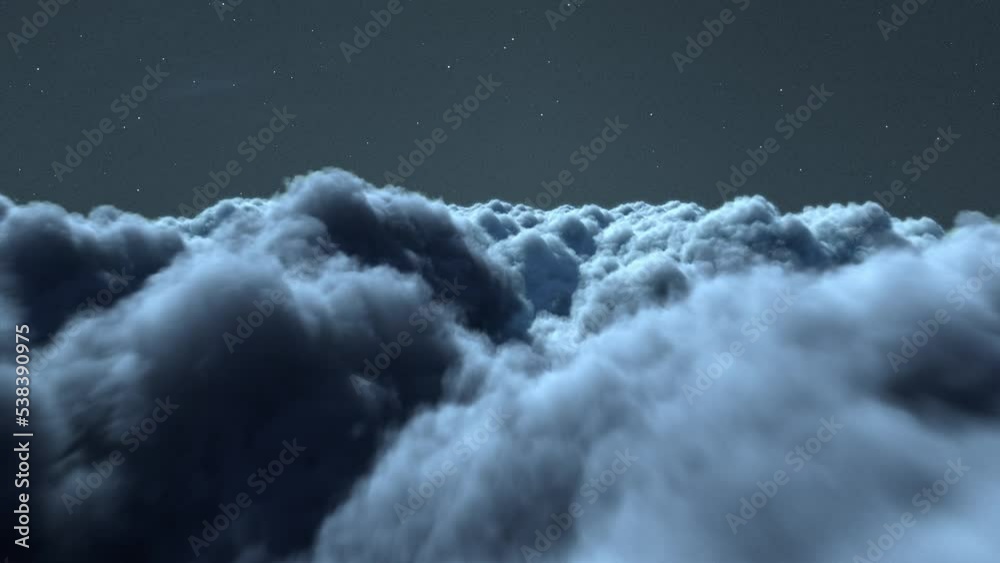 Flying Through the Cinematic Blue Night Clouds Background Loop
