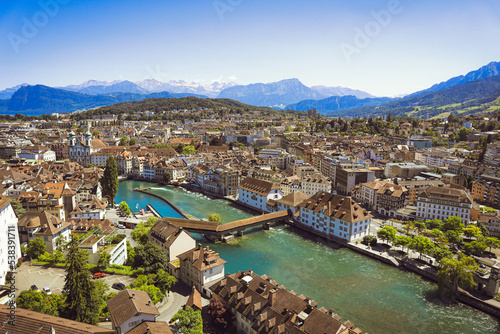 view of the city of lucerne and reuss river