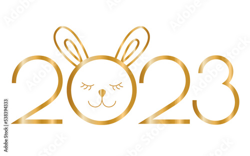 Golden logo 2023 with a cute rabbit. Vector illustration.