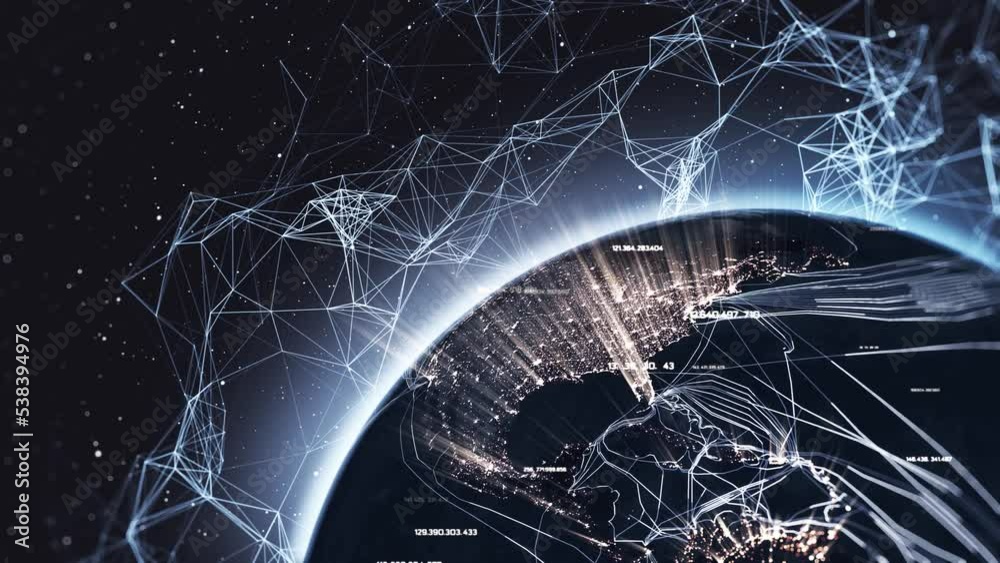 Global network connection the world abstract 3D rendering. Planet Earth, Globalized world, city lights and worldwide growth digital data network infrastructure